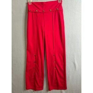 Valentine Pants Women's Large Red Dress Pants High Waist Button Accent‎ Career